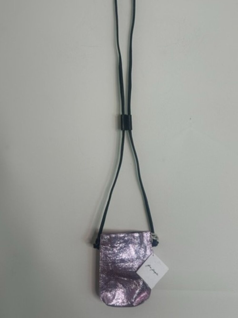 Free People Glitter Damsel Metallic Pink Leather Crossbody Handmade NWT